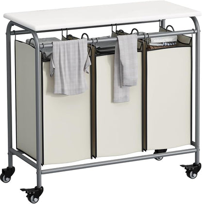 LINZINAR 3 Bag Laundry Basket Sorter Heavy Duty Rolling Lockable Wheels Laundry by LINZINAR