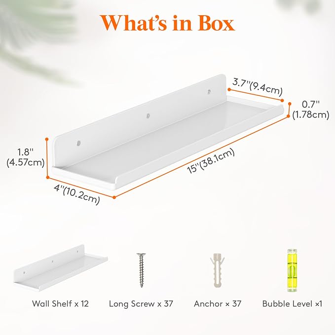 Lifewit Floating Shelves for Wall, 12 Pack White Acrylic Shelf 15" Room Decor - Image 3