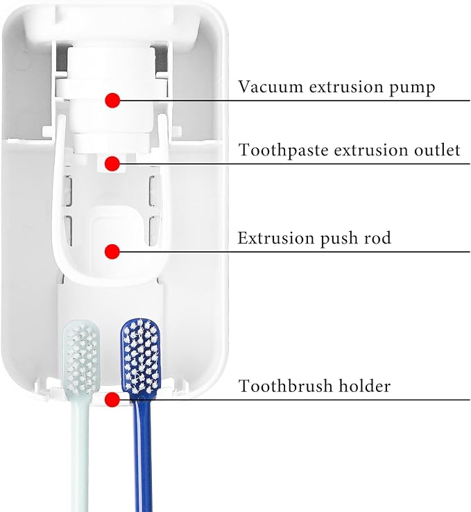 2 Slot Toothbrush Holder and Toothpaste Dispenser Wall Mounted, Automatic - Image 3
