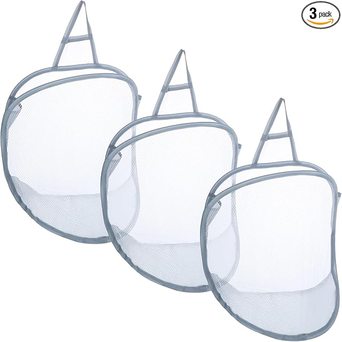 3 Pack Mesh Hanging Laundry Hamper, Small Foldable Laundry Baskets | Wall by Unknown