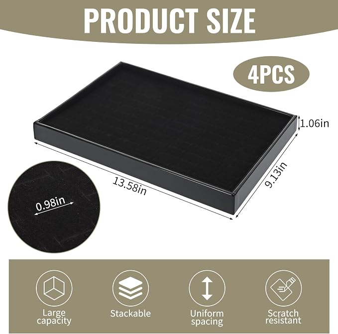 4 Pack Velvet Ring Display Tray 100 Slots Stackable Jewelry Organizer Tray Ring - Image 2