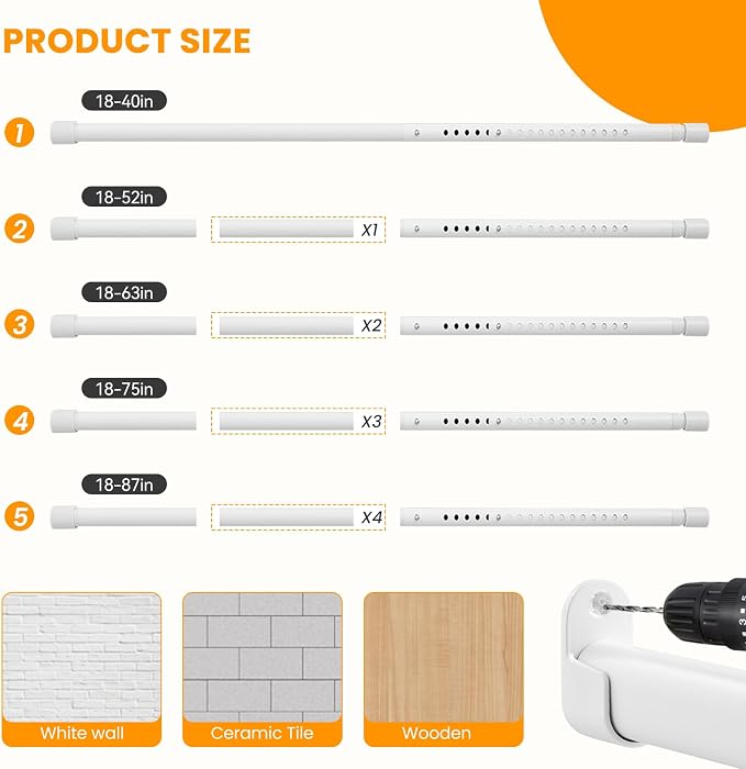 Oval Closet Rod for Hanging Clothes Adjustable Closet Rods 18 to 87 Inch Heavy - Image 4