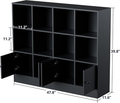 Cozy Castle Black Wood Bookcase, 12 Cube Storage Organizer Bookshelf - Image 2