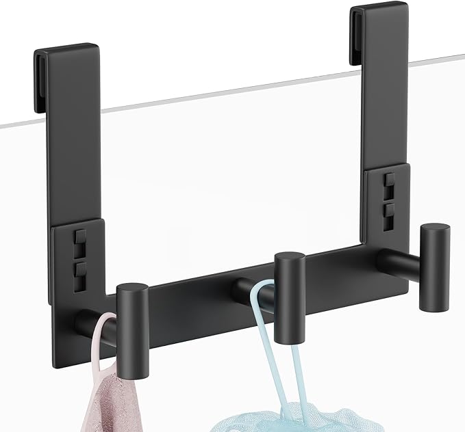 PMMASTO No-Drill Extra Long Shower Hooks, Fits 3/8" Thick Door, Heavy Duty by PMMASTO