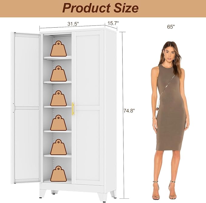 75" White Metal Storage Cabinet - Image 3