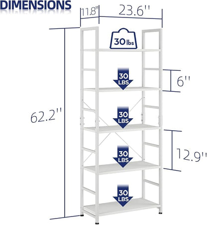 NUMENN 5 Tier Bookshelf, Tall Freestanding Open Storage Bookcase, Support Bars - Image 3