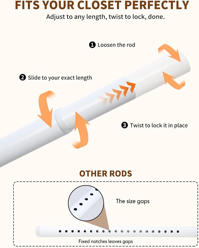 Closet Rods for Hanging Clothes, 18” to 48” Adjustable Closet Rod, Heavy Duty - Image 2
