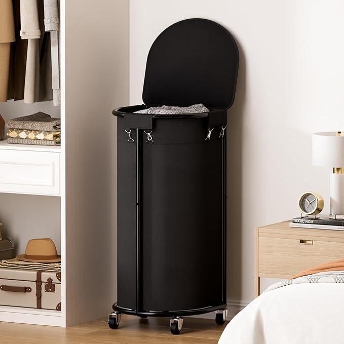 Rolling Laundry Basket with Lid, 100L Laundry Hamper with Wheels, Half Round - Image 2