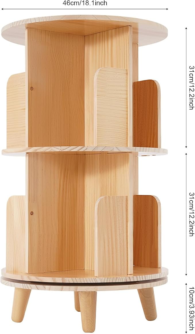 2 Tier Rotating Bookshelf with Legs, Small Corner Bookshelf Floor Standing - Image 2