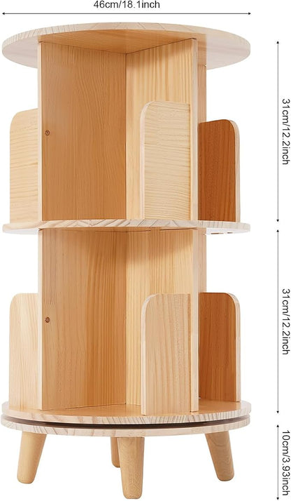 2 Tier Rotating Bookshelf with Legs, Small Corner Bookshelf Floor Standing - Image 2