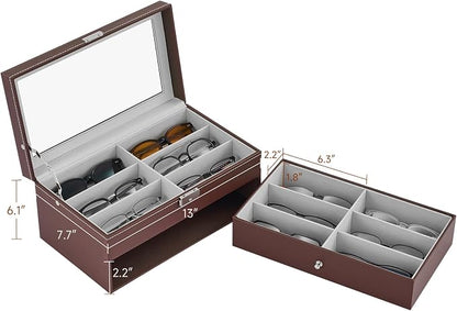 CO-Z Sunglasses Organizer with 12 Slots, Leather Eyeglasses Storage Box - Image 6
