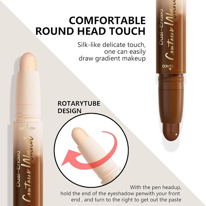 evpct Nude & Light Beige Cream Contour Stick Face Body Makeup Dual Ended - Image 3