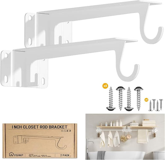 14in Heavy Duty Closet Rod Bracket Supports 200lbs Fits 1.4" rods | Carbon by WYGWP