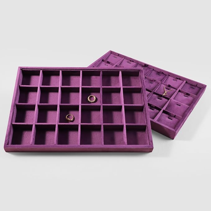 Velvet Stackable Jewelry Display Tray, 24 Grid Earring Ring Storage Tray - Image 5