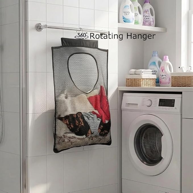 ALYER Breathable Mesh Laundry Hamper, Foldable Hanging Closet Storage Basket - Image 4