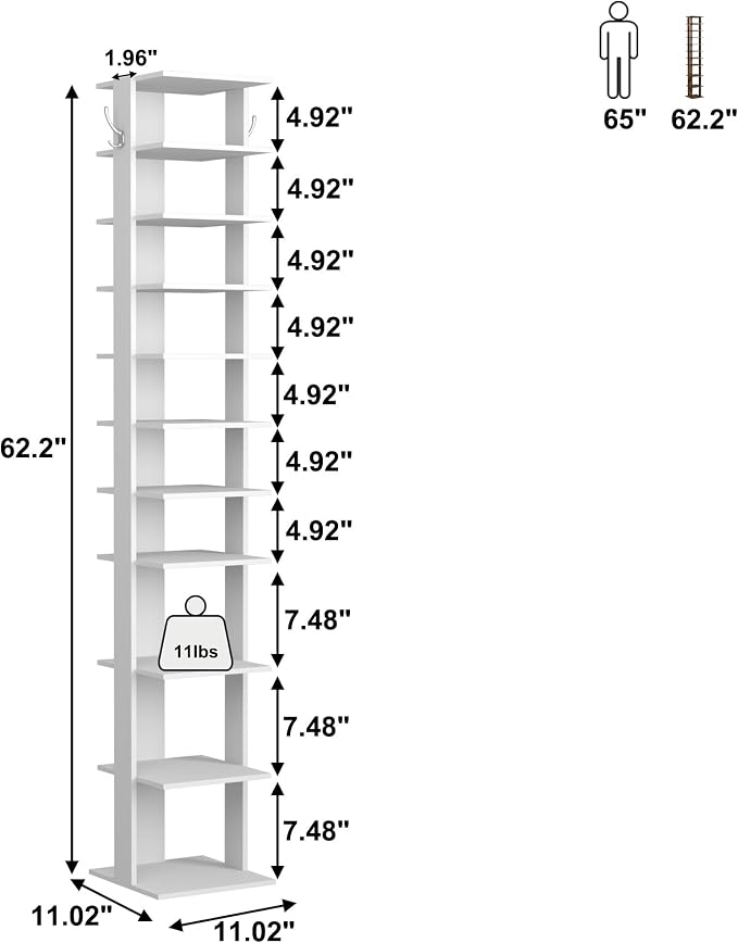 HOMEFORT 10-Tier Vertical Shoe Rack, Corner Shoe Tower, Slim Shoe Organizer - Image 3