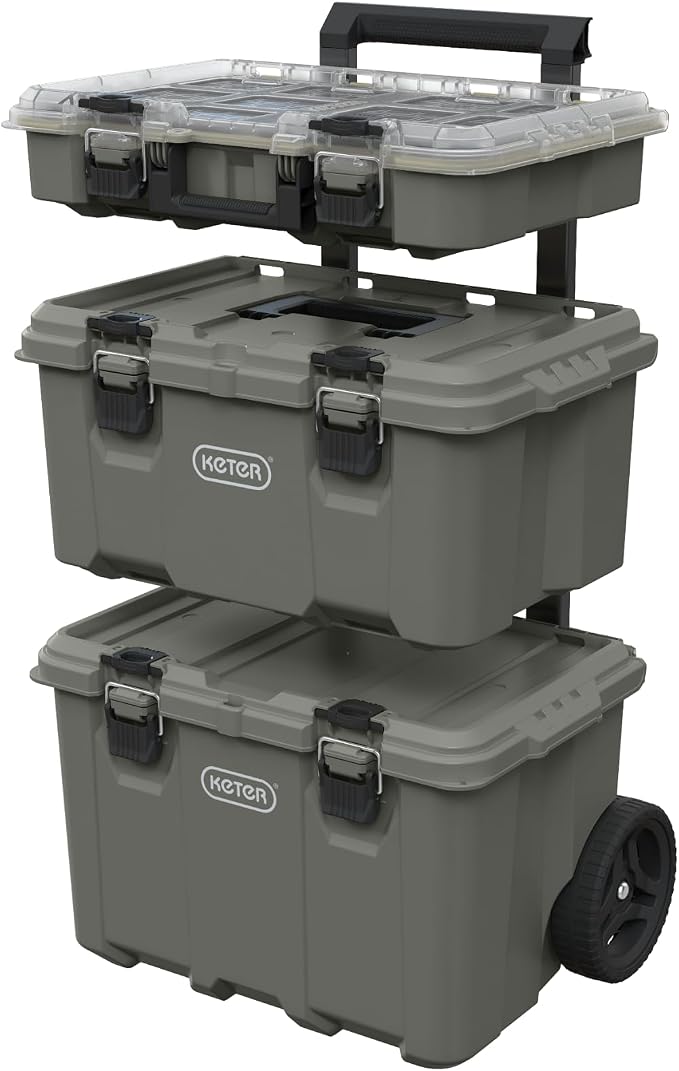 Keter Stack-N-Roll Outdoor Gear Organizer, 3-Piece Rolling Storage System | by Keter