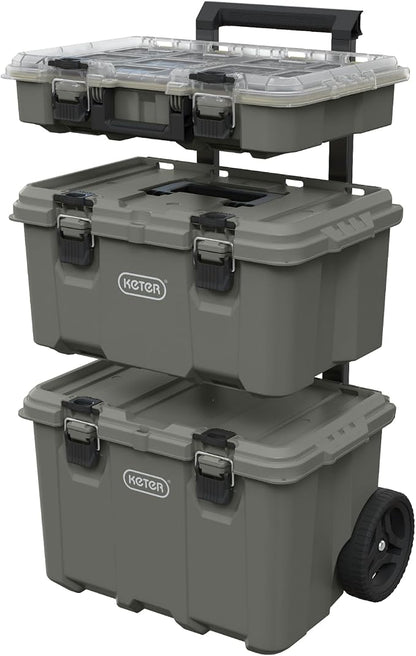 Keter Stack-N-Roll Outdoor Gear Organizer, 3-Piece Rolling Storage System | by Keter