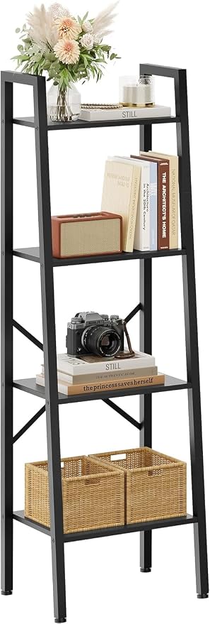 Hoctieon 4-Tier Industrial Ladder Bookshelf, Narrow Ladder Shelf, Tall Standing - Image 5