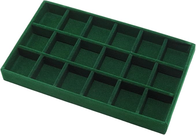 Velvet Jewelry Organizer Trays Dark Green 18 Grids | Stackable Jewelry Storage by Unknown