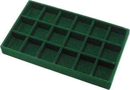 Velvet Jewelry Organizer Trays Dark Green 18 Grids | Stackable Jewelry Storage by Unknown
