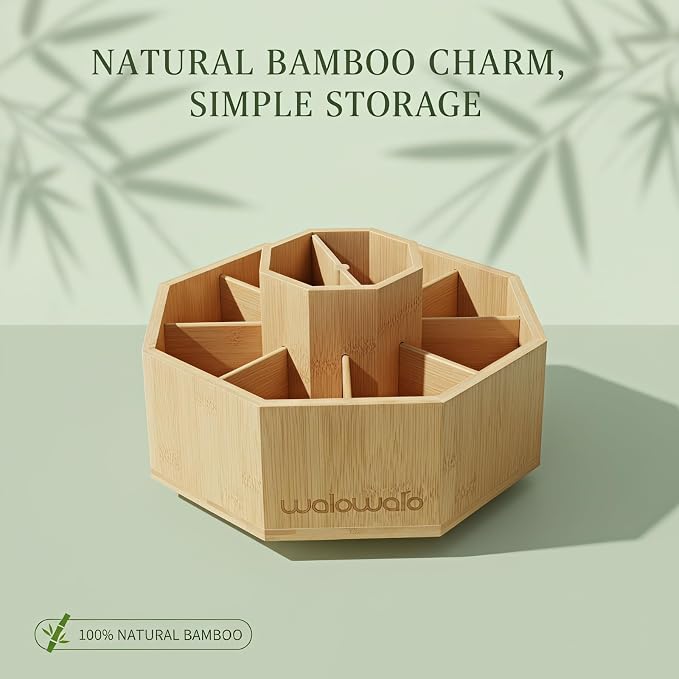 walowalo Bamboo Rotating Art Supply Organizer Caddy Holds 800+ Pencils Spinning - Image 8