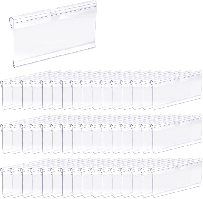 50 Pcs Clear Plastic Wire Shelf Label Holders, Basket Bin Labels Clip On by Bilkeru