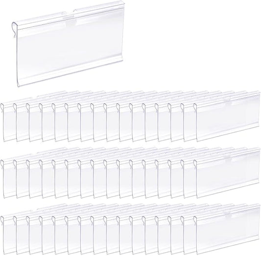50 Pcs Clear Plastic Wire Shelf Label Holders, Basket Bin Labels Clip On by Bilkeru