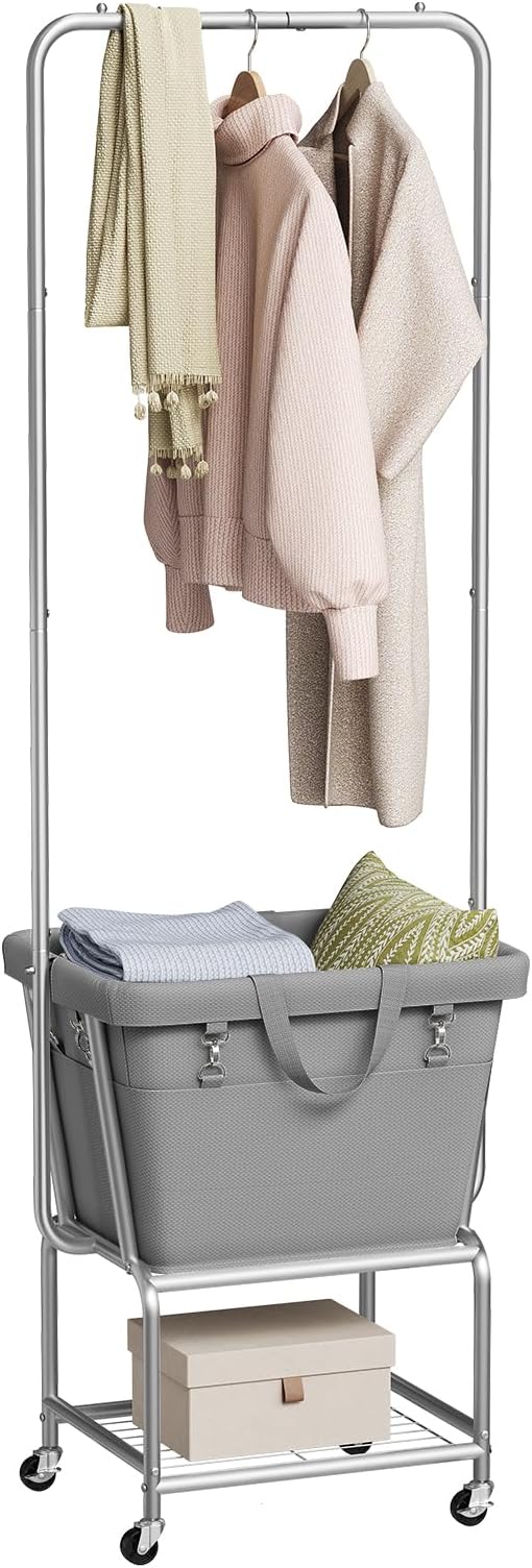 ELYKEN Laundry Cart with Hanging Rack, Rolling Laundry Hamper with Wheels by ELYKEN