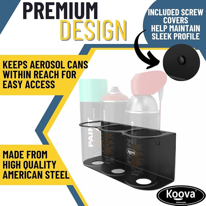 Koova 3 Aerosol Spray Can Holder | Easy Install Wall Mount | Heavy-Duty Powder - Image 2