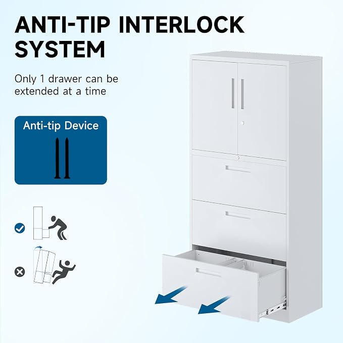 3-Drawer Metal File Cabinet, Lateral Vertical Filing Cabinets - Image 6