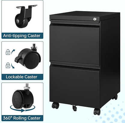 MIIIKO 2 Drawer File Cabinet on Wheels, Home Office Mobile Under Desk - Image 7