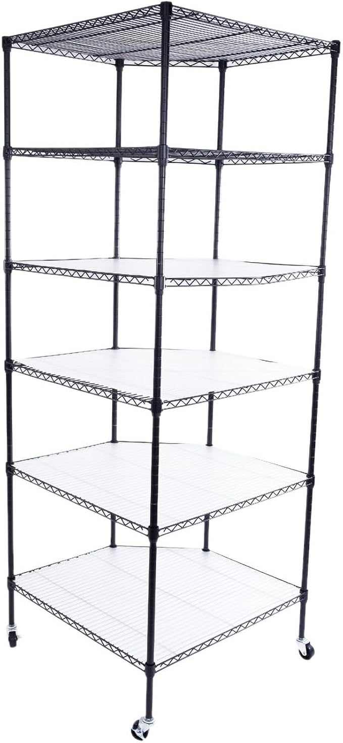 Bonnlo 6-Tier Rolling Heavy Duty Commercial Polygonal Corner Shelf Wire - Image 8