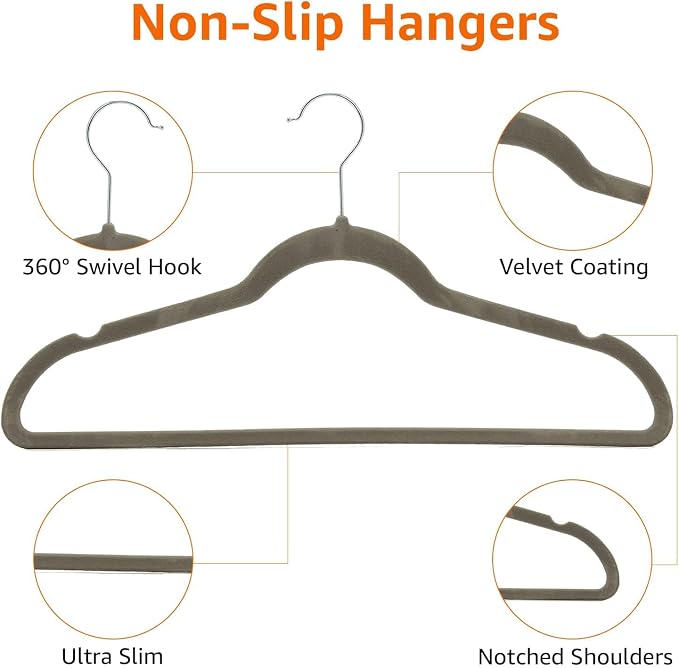 Amazon Basics Slim Velvet Non-Slip Space Saving Suit Clothes Hangers, Closet - Image 8