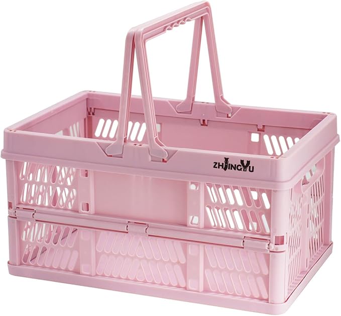 20L Pink Foldable Plastic Storage Crate Collapsible Shopping Basket | plastic by ZHJINGYU