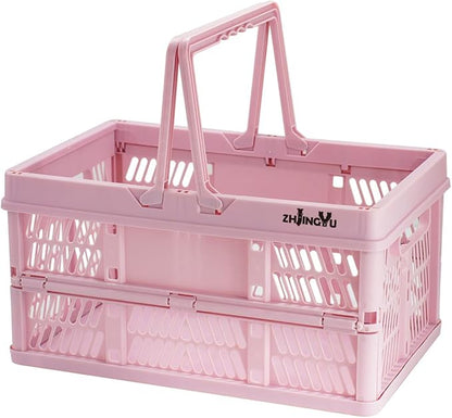 20L Pink Foldable Plastic Storage Crate Collapsible Shopping Basket | plastic by ZHJINGYU