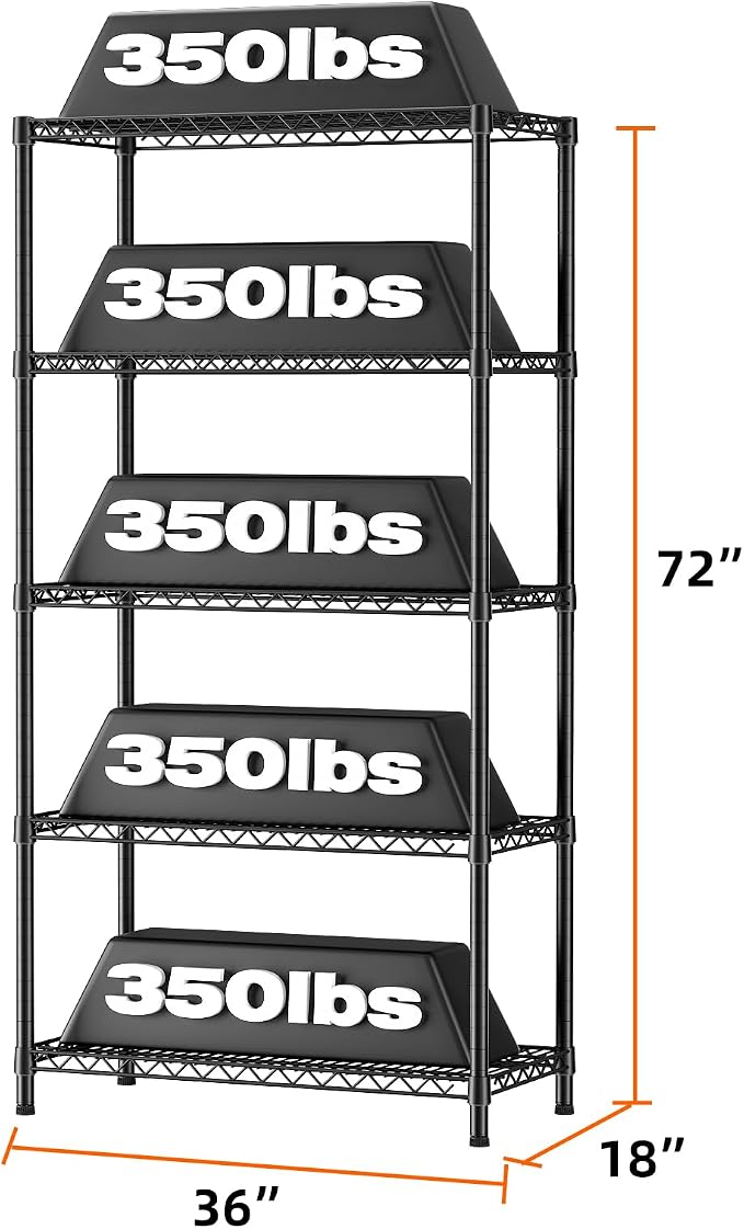 SINGAYE 5 Garage Shelving Wire Storage Heavy Duty Shelves 1750LBS Shelving Unit - Image 3