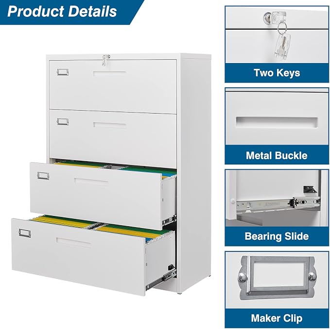4 Drawer File Cabinet, Lateral Filing Cabinets - Image 6