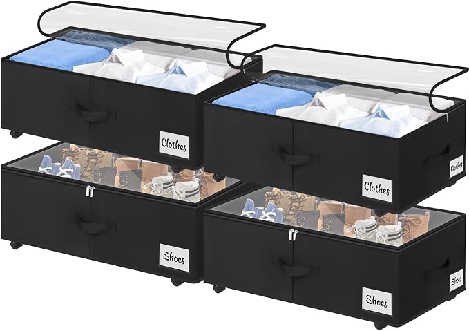 Under Bed Storage with Wheels, Quick Assembly Underbed Shoe Storage Containers by KUKIKAN