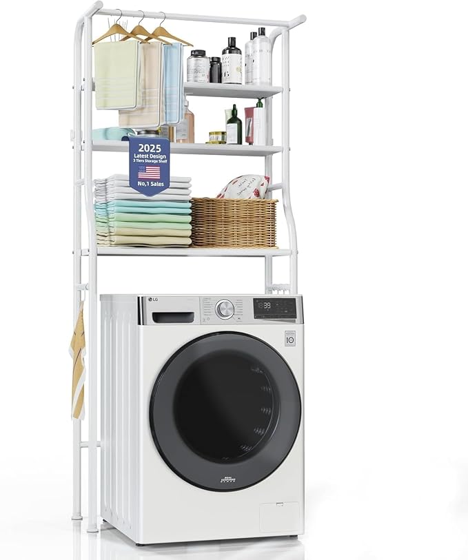 Over The Washer and Dryer Storage Shelf, 3 Tier Laundry Room Metal Drying Rack by Kiseely