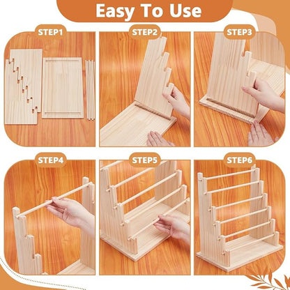 UNICRAFTALE 6-Tier Wooden Ribbons Organizer Rack Burlywood Ribbon Holder - Image 4