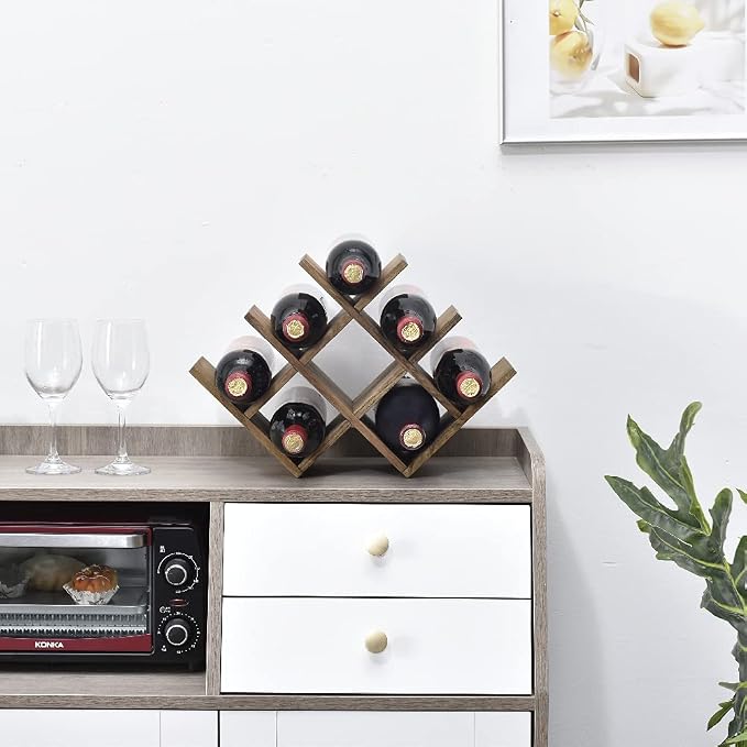 KIRIGEN Wooden Wine Rack, 8-Bottle 3-Tier Countertop Wine Holder, Holds 8 - Image 9