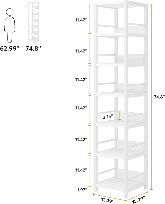 Tribesigns 6-Tier Corner Shelf, 75 Inch Tall Narrow Bookshelf Storage Rack - Image 2