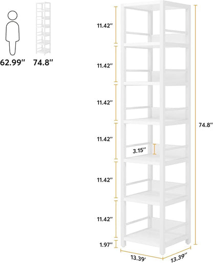 Tribesigns 6-Tier Corner Shelf, 75 Inch Tall Narrow Bookshelf Storage Rack | - Image 2
