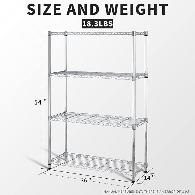 NChanmar 4 Tier Wire Shelving Unit Storage Shelves Shelf Organizer 54"x36"x14" - Image 3