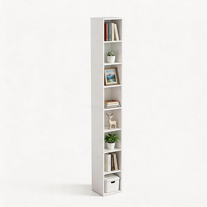 8-Cube Storage Organizer Bookcase, Tall Narrow Bookshelf by NewBeth