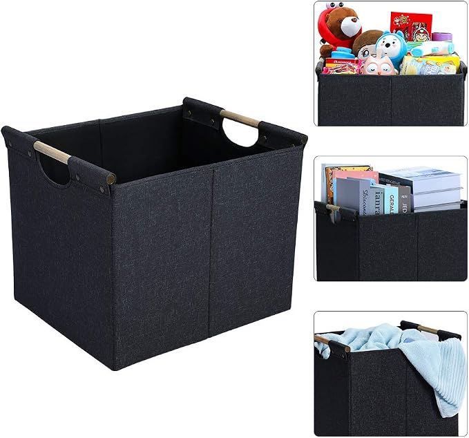 HOONEX Large Collapsible Storage Bins, Linen Fabric, 2 Pack, Storage Baskets - Image 3