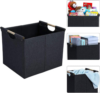 HOONEX Large Collapsible Storage Bins, Linen Fabric, 2 Pack, Storage Baskets - Image 3