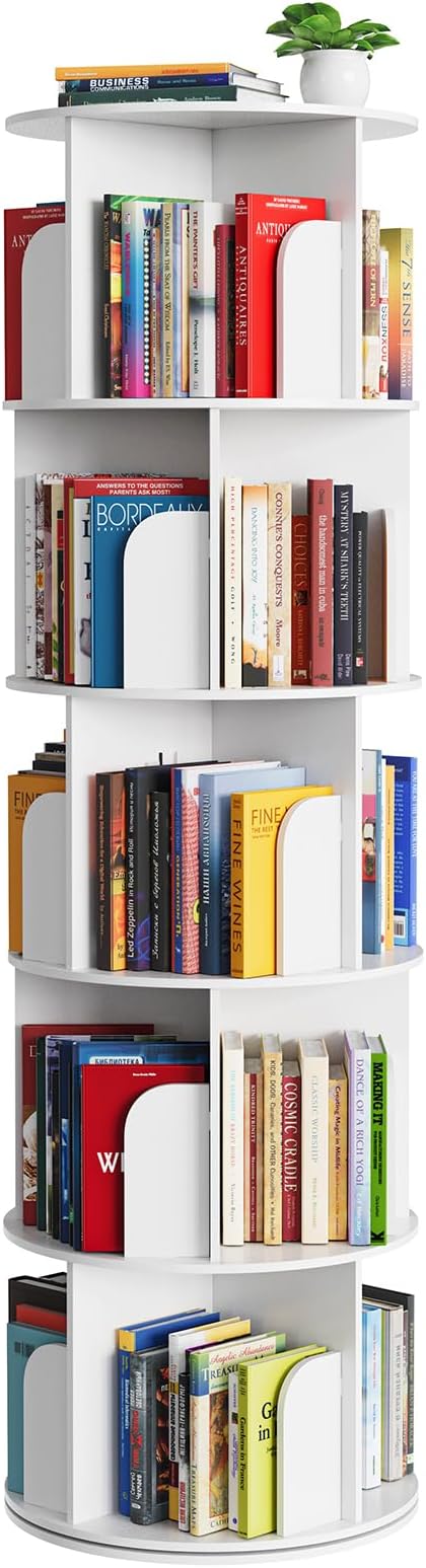 SpaceAid Cross Style 5 Tier Rotating Bookshelf, Spinning 360 Bookcase Lazy by SpaceAid