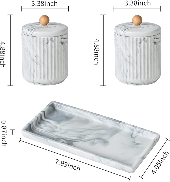 Marble Small Bathroom Jar Set ，Ceramic Cotton Swabs Holder - Image 6